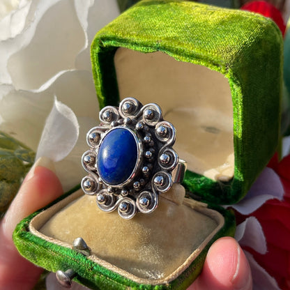 Vintage Sterling Silver Lapis Lazuli Swirl Statement Ring P