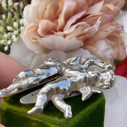 Unreleased: Art Deco Sterling Silver Cherub Dress Clips Pair