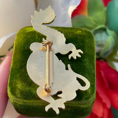 Vintage Gold Plated Cloisonné Enamel Red Pink Dragon Whimsical Brooch Badge