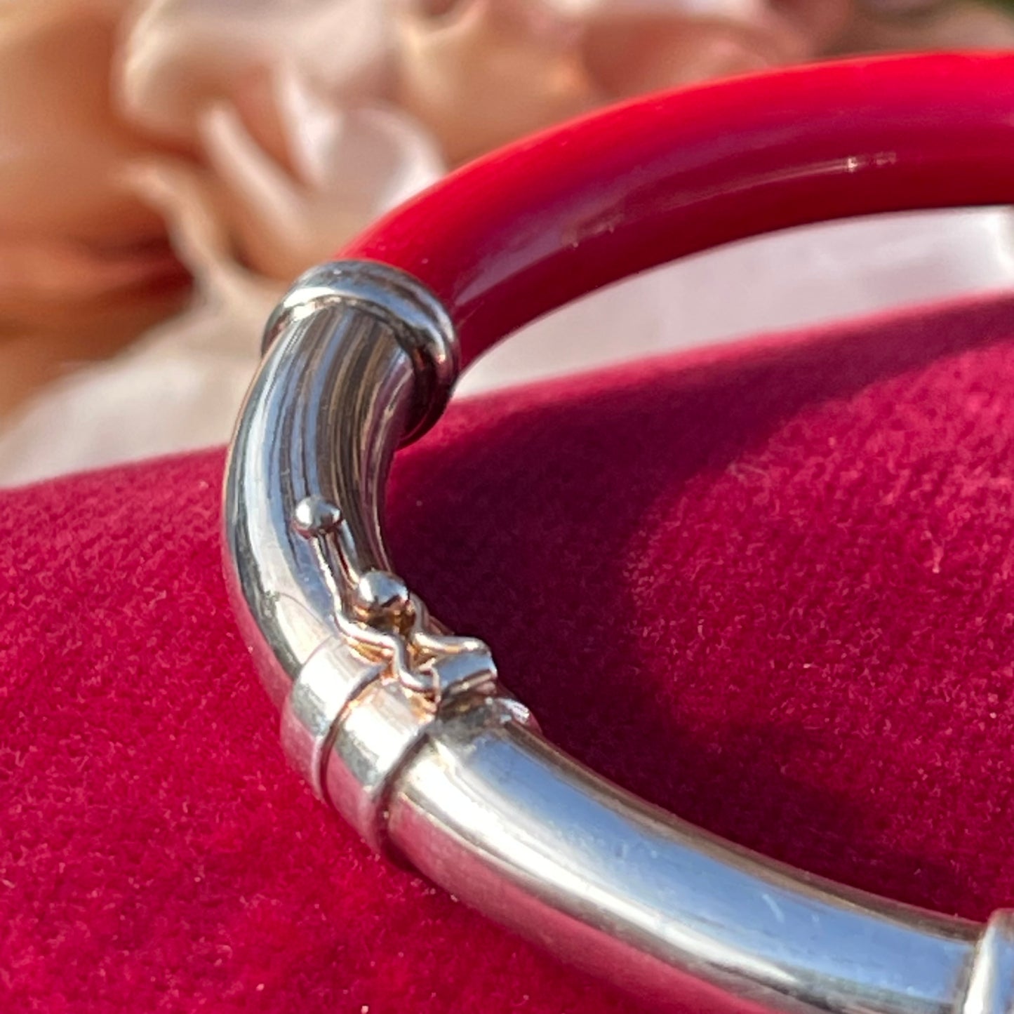Vintage Sterling Silver Milor Italy Red Enamel Bangle Rare 16g