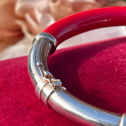 Vintage Sterling Silver Milor Italy Red Enamel Bangle Rare 16g