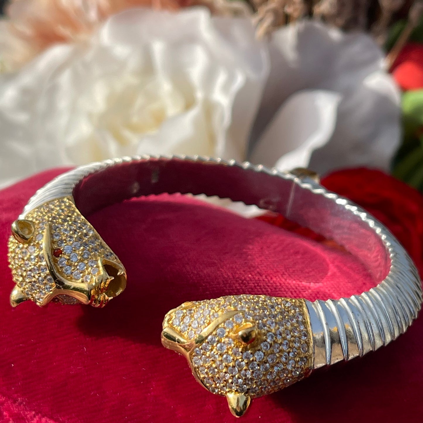 Sterling Silver Panther Gold Gilt Head Bangle Bracelet John Start Hallmarked 55g