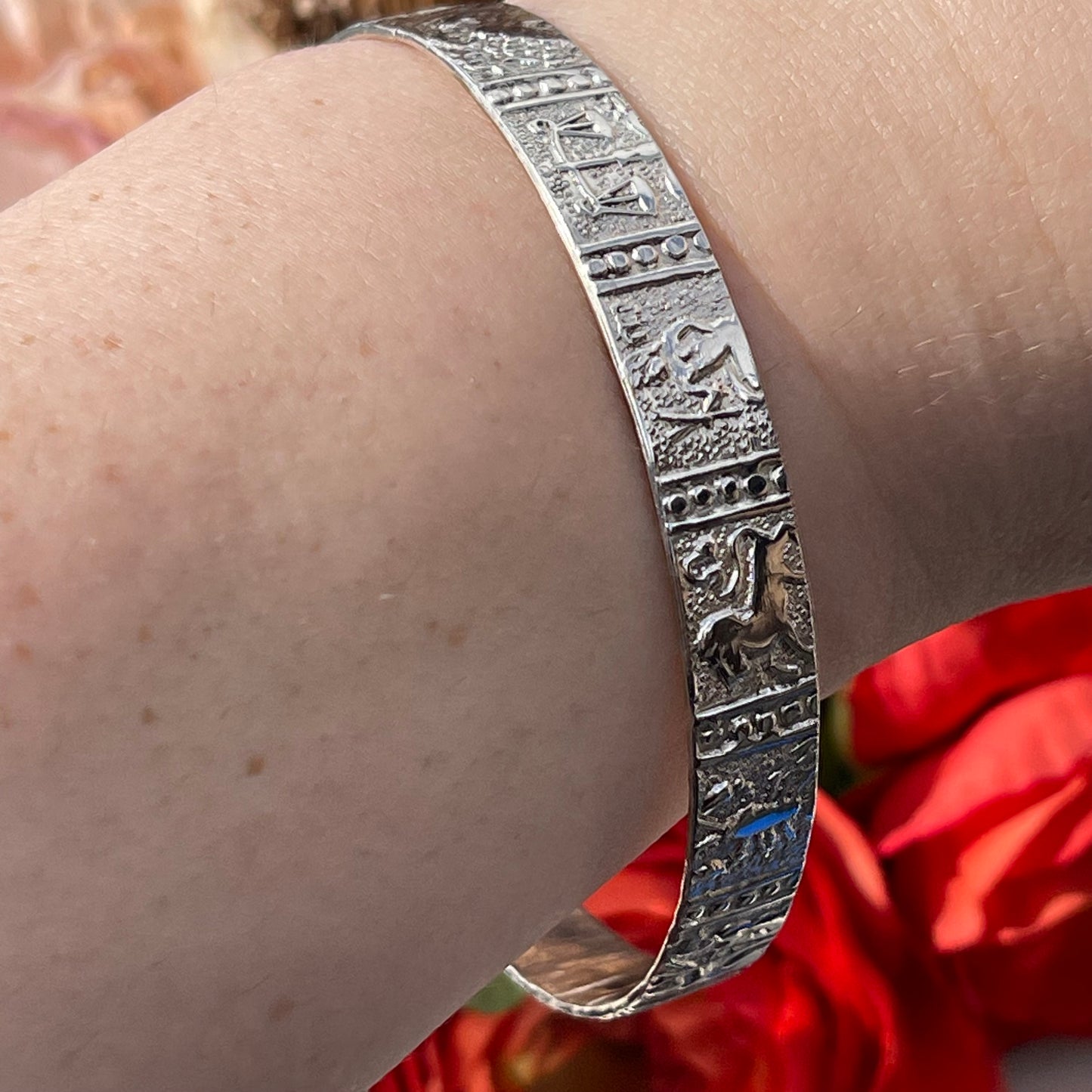 Vintage 70s Silver Celestial Zodiac star sign Bangle Bracelet moon Taxco Mexico