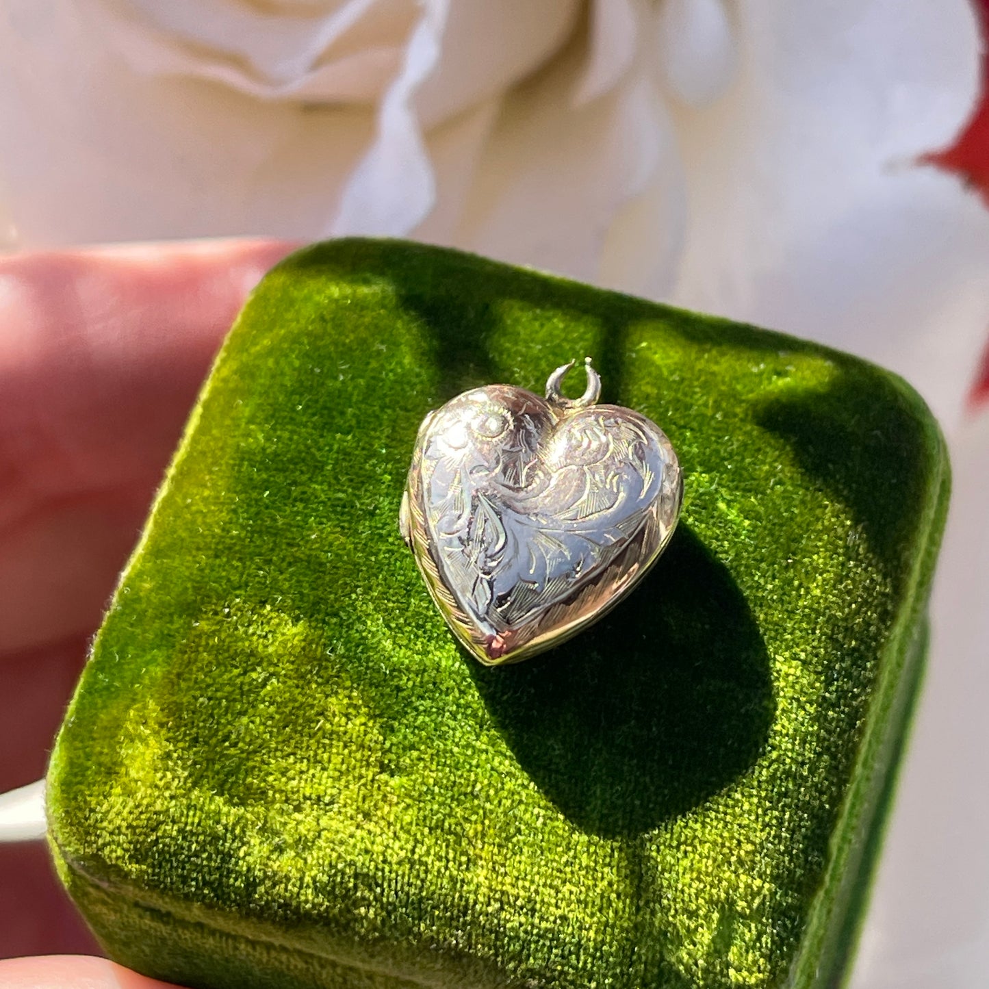 Antique Victorian 9ct Rolled Gold Heart Engraved Locket Pendant Yellow Puffy 1890 1.5g