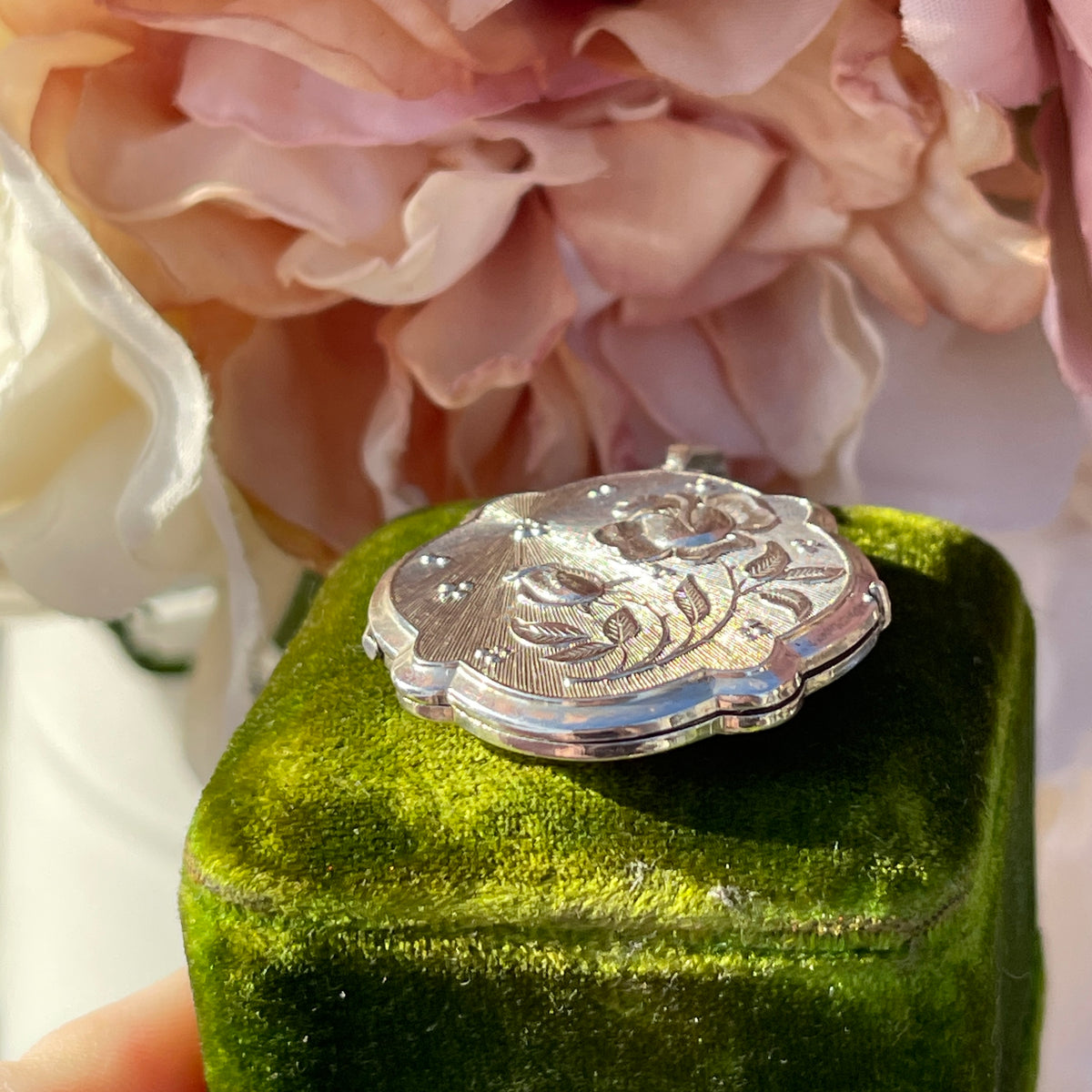 Vintage Sterling Silver Rose Starburst Art Nouveau Revival Locket