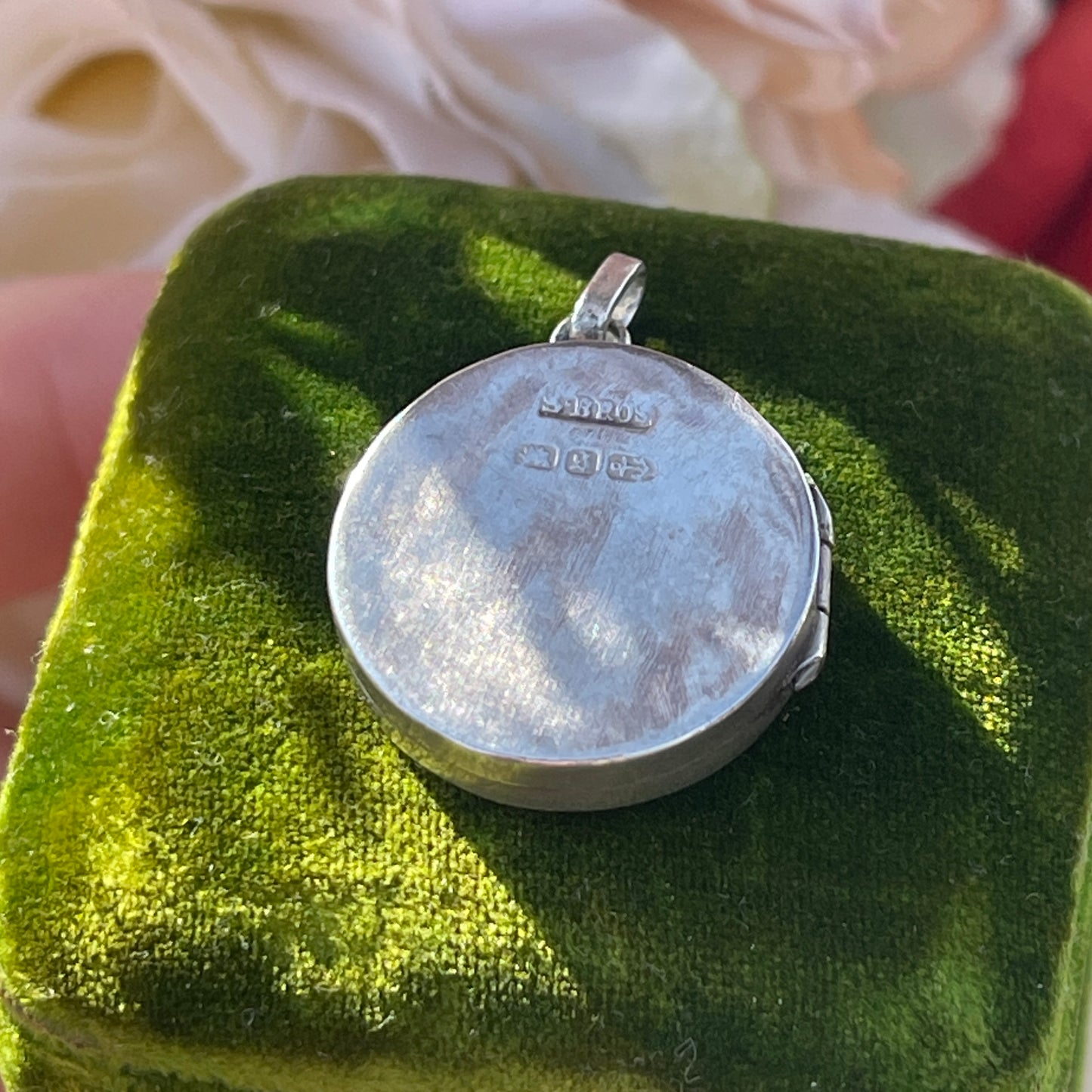 Antique Victorian 1892 Sterling Silver Equestrian Yellow & Rose Gold Floral Circular Locket