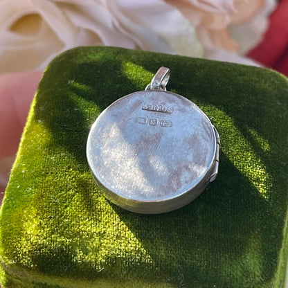 Antique Victorian 1892 Sterling Silver Equestrian Yellow & Rose Gold Floral Circular Locket