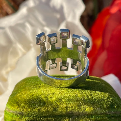 Vintage Sterling Silver Moonstone Square Modernist Statement Ring P