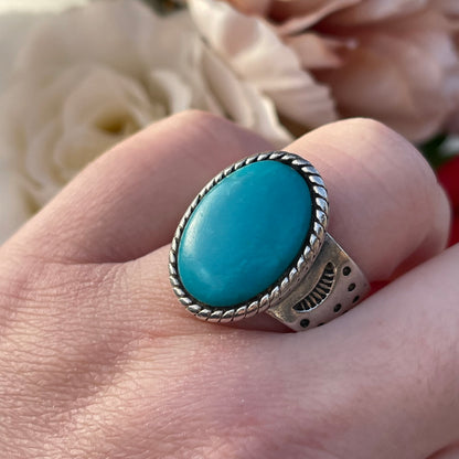 Vintage Sterling Silver Sleeping Beauty Turquoise Carolyn Pollack Ring S 14g