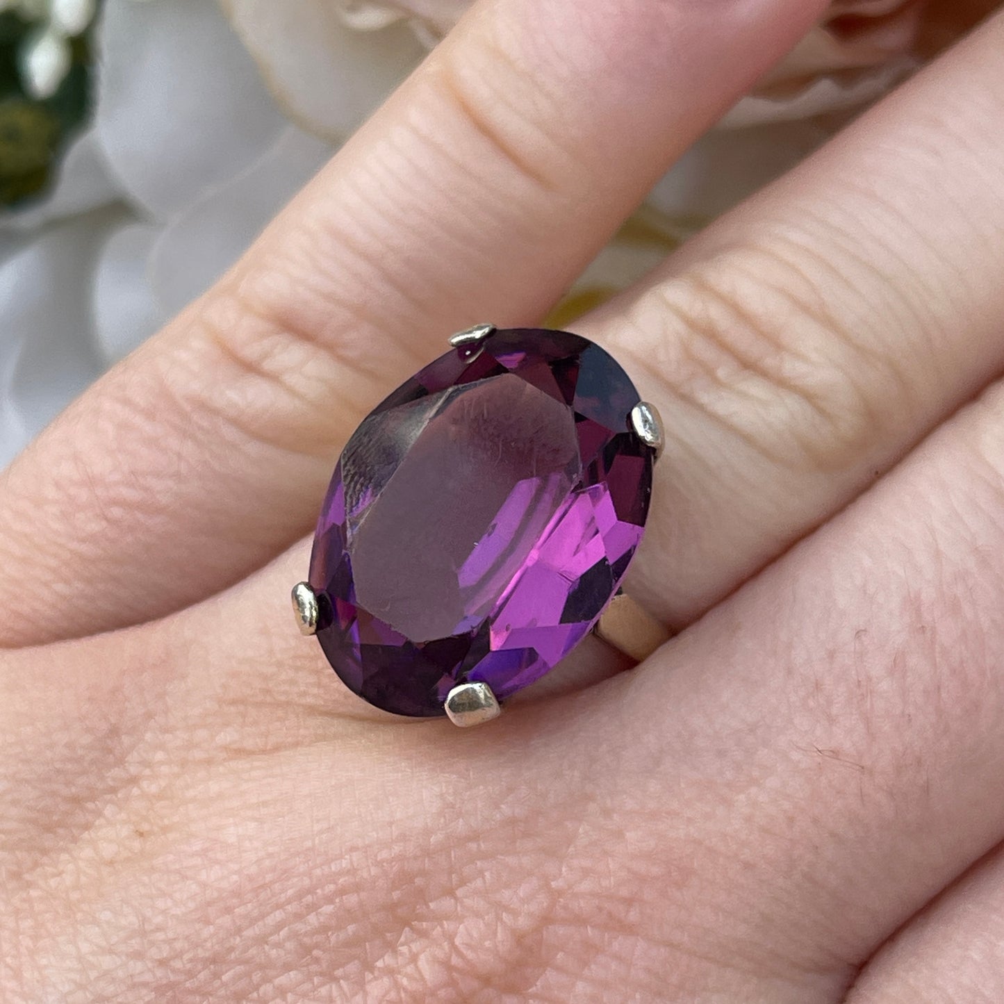 Unreleased: Art Deco Vintage Sterling Silver Purple Amethyst Ring M