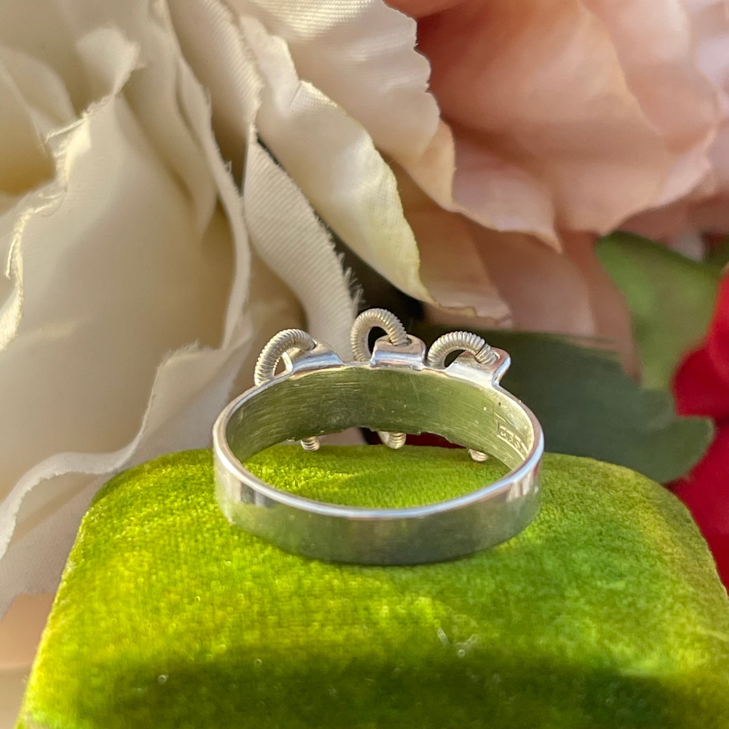 Vintage 60s Swedish Sterling Silver Modernist Loops Etched Sami Ring S 3.2g
