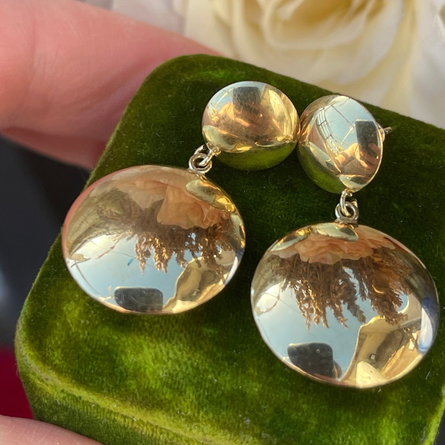 9ct Gold Disc Circular Earrings Post Fit Mirror Finish Modernist 60s Revival 3g