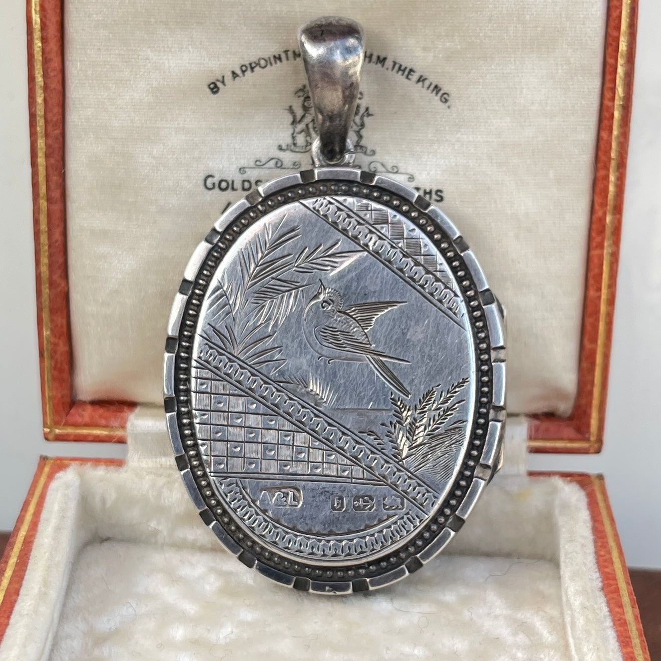 Antique Victorian Sterling Silver Star & Swallow Locket Pendant 1882