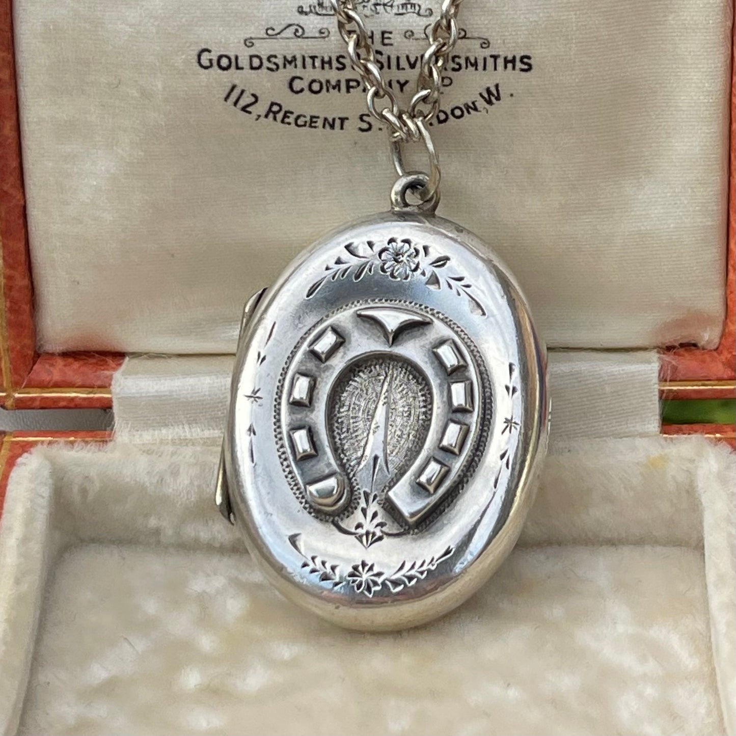 Antique Victorian Sterling Silver Horseshoe Locket Pendant 1880