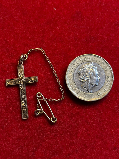 Antique Victorian 9ct Gold Engraved Cross Pendant