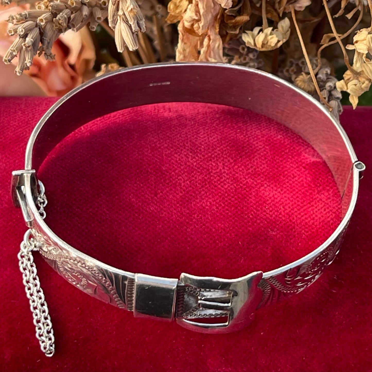 Vintage Sterling Silver Buckle Bangle Victorian Revival Irish 1979 Heavy 33g