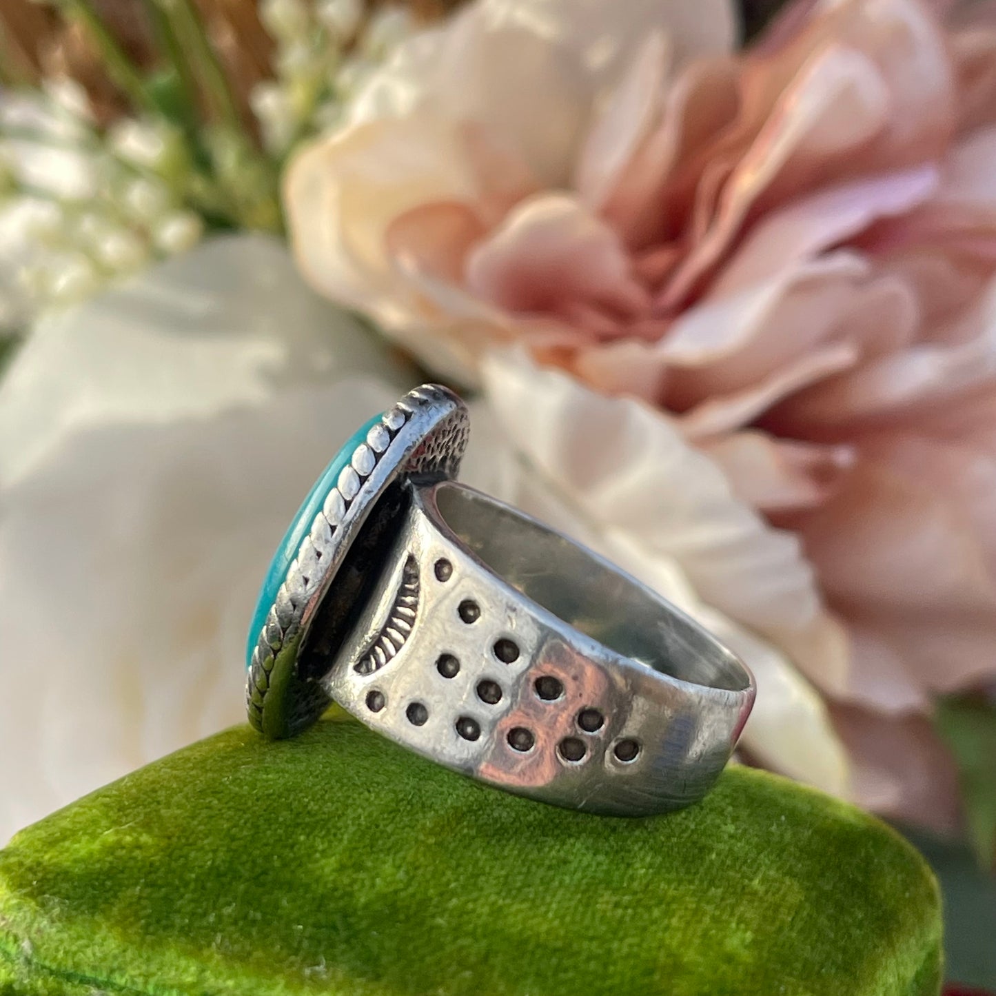 Vintage Sterling Silver Sleeping Beauty Turquoise Carolyn Pollack Ring S 14g