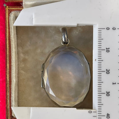Antique Victorian Silver Rock Crystal Locket Pendant Rare