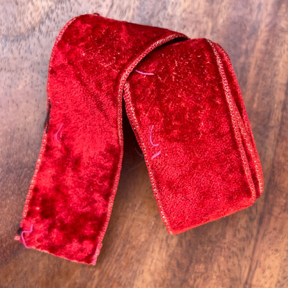 (CALLED FOR PARIS FITTING) Antique Red Silk Velvet Ribbon
