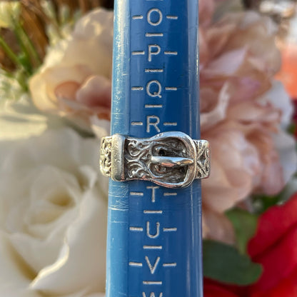 Antique Sterling Silver Victorian Buckle Ring SIL UK S Heavy 7g