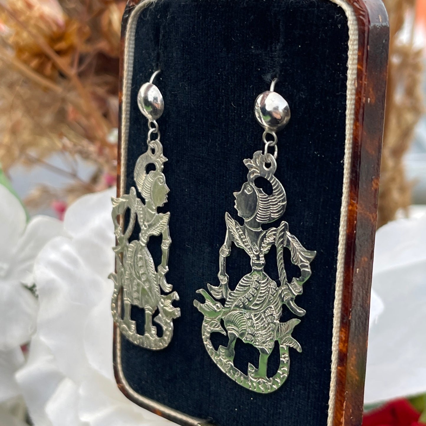 Vintage Sterling Silver Siam Dancer Dropper Earrings