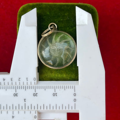 Vintage Silver Indian Reverse Carved Sun Face Pendant Necklace
