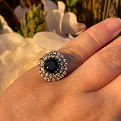 Vintage Sterling Silver 1950s Sapphire Glass Cocktail ring L