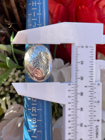 Vintage Sterling Silver Locket Ring Engraved Filigree Etched N