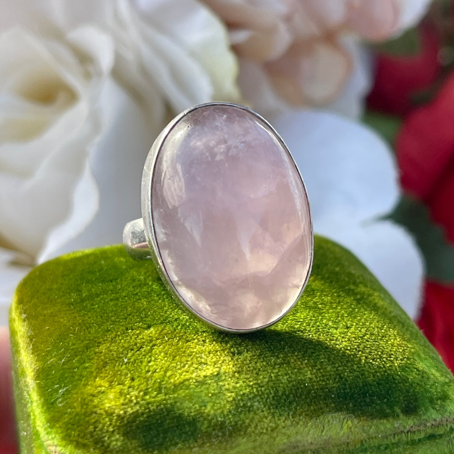 Sterling Silver Large 20ct Rose Quartz Cabochon Ring Statement 925 M 8g