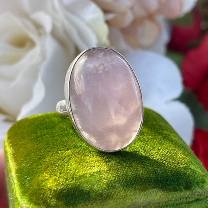 Sterling Silver Large 20ct Rose Quartz Cabochon Ring Statement 925 M 8g