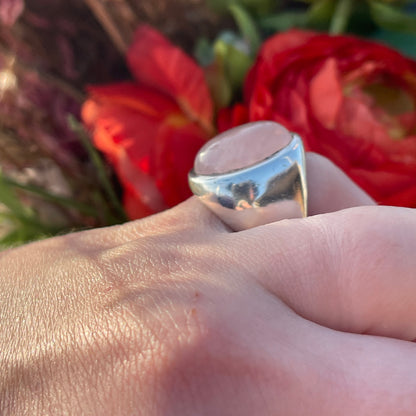 Sterling Silver Rose Quartz Cabochon Ring Statement Chunky Heavy M