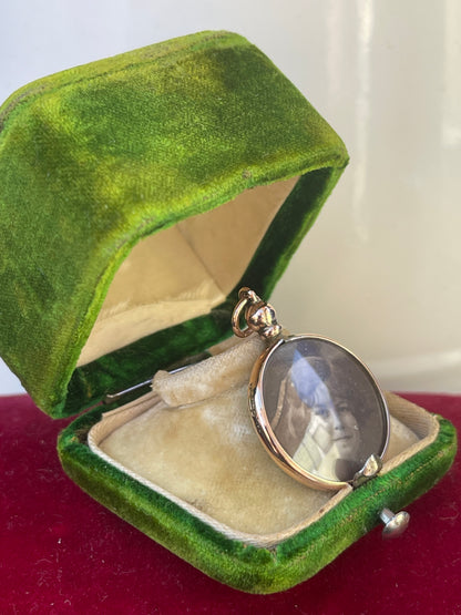 Antique 9ct Gold Glass Locket Double Sided Edwardian 1905 2.8g
