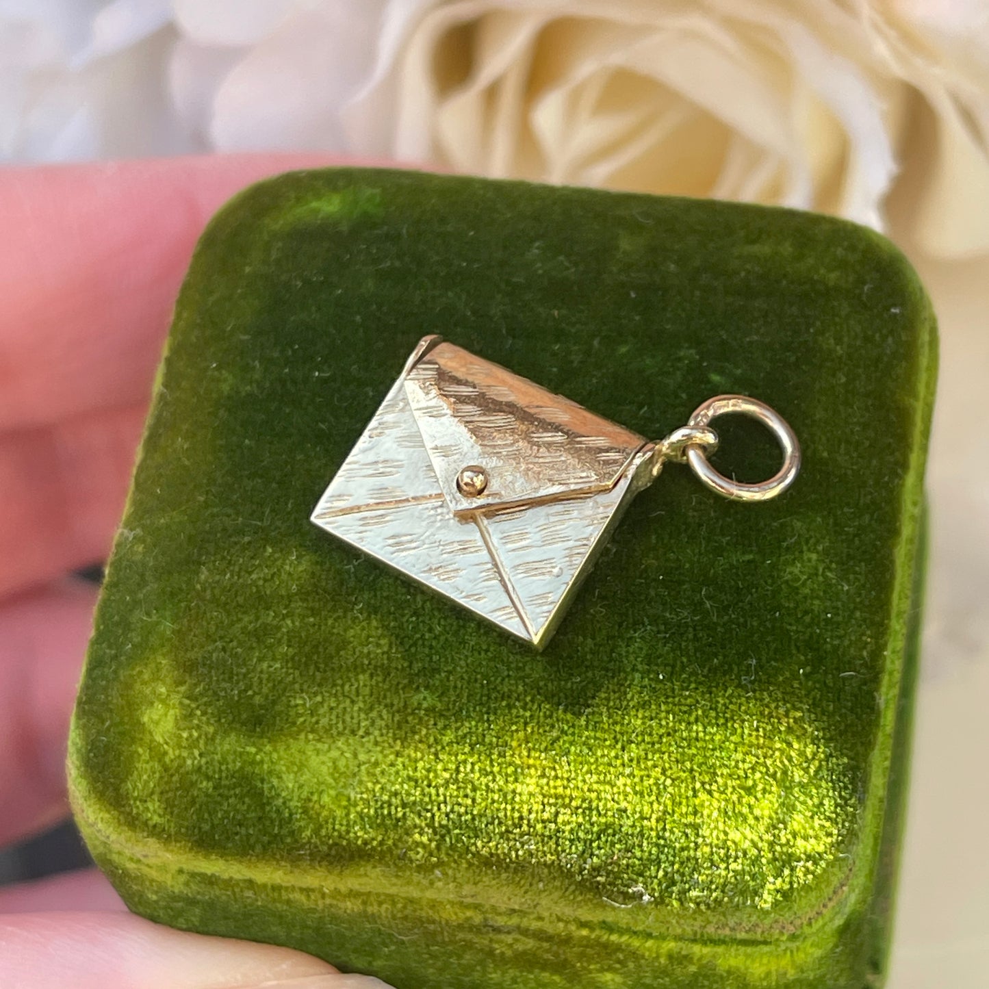 Vintage 9ct Gold Envelope Charm Pendant Letter RARE Antique Revival 3g