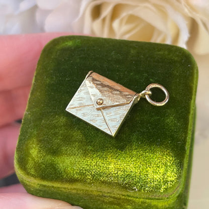 Vintage 9ct Gold Envelope Charm Pendant Letter RARE Antique Revival 3g