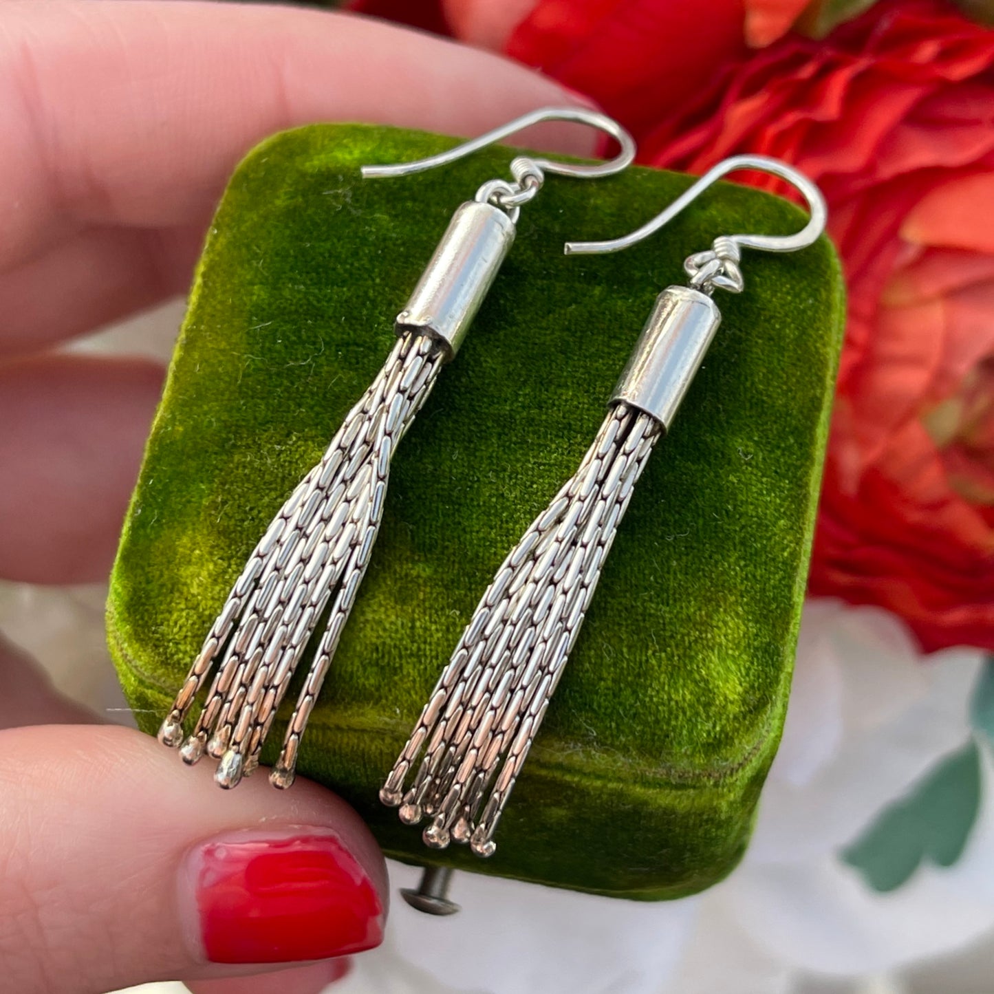 Vintage Sterling Silver Fob Tassel Earrings