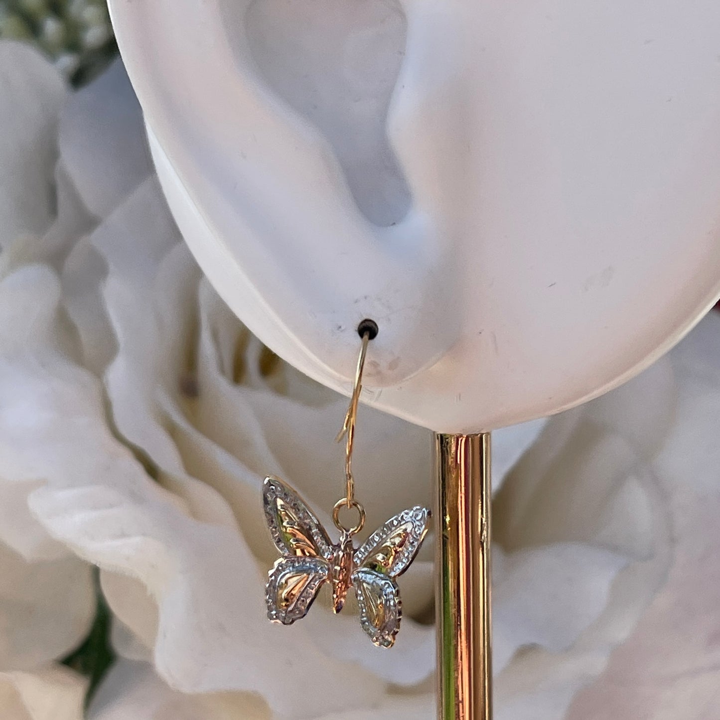 9ct Gold Floating Butterfly Hook Earrings Rose Yellow White Dainty 0.5g