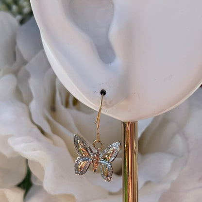 9ct Gold Floating Butterfly Hook Earrings Rose Yellow White Dainty 0.5g