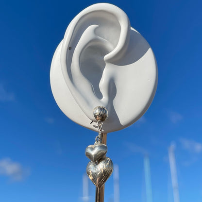 Vintage Silver Puffy Heart Charm Earrings