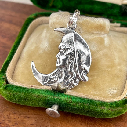 Vintage Sterling Silver Maiden In The Moon Charm