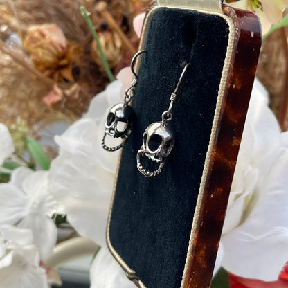 Vintage Silver Articulated Skull Momento Mori earrings