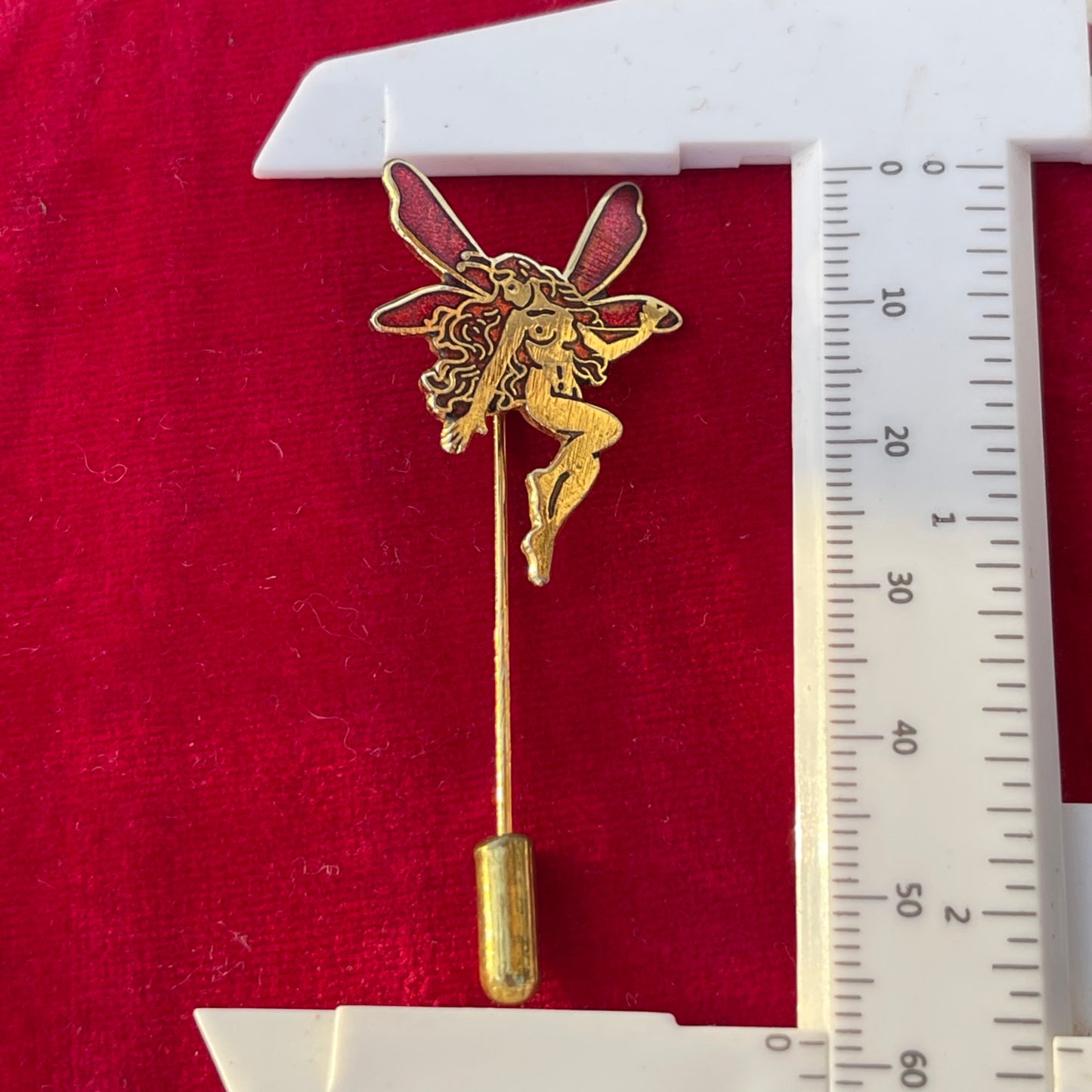 Vintage Gold Plated Cloisonné Fairy Enamel Brooch Whimsical Stick Pin Badge