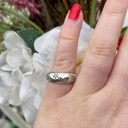 Sterling Silver Diamond Star Bombe Ring Vintage Celestial Style M