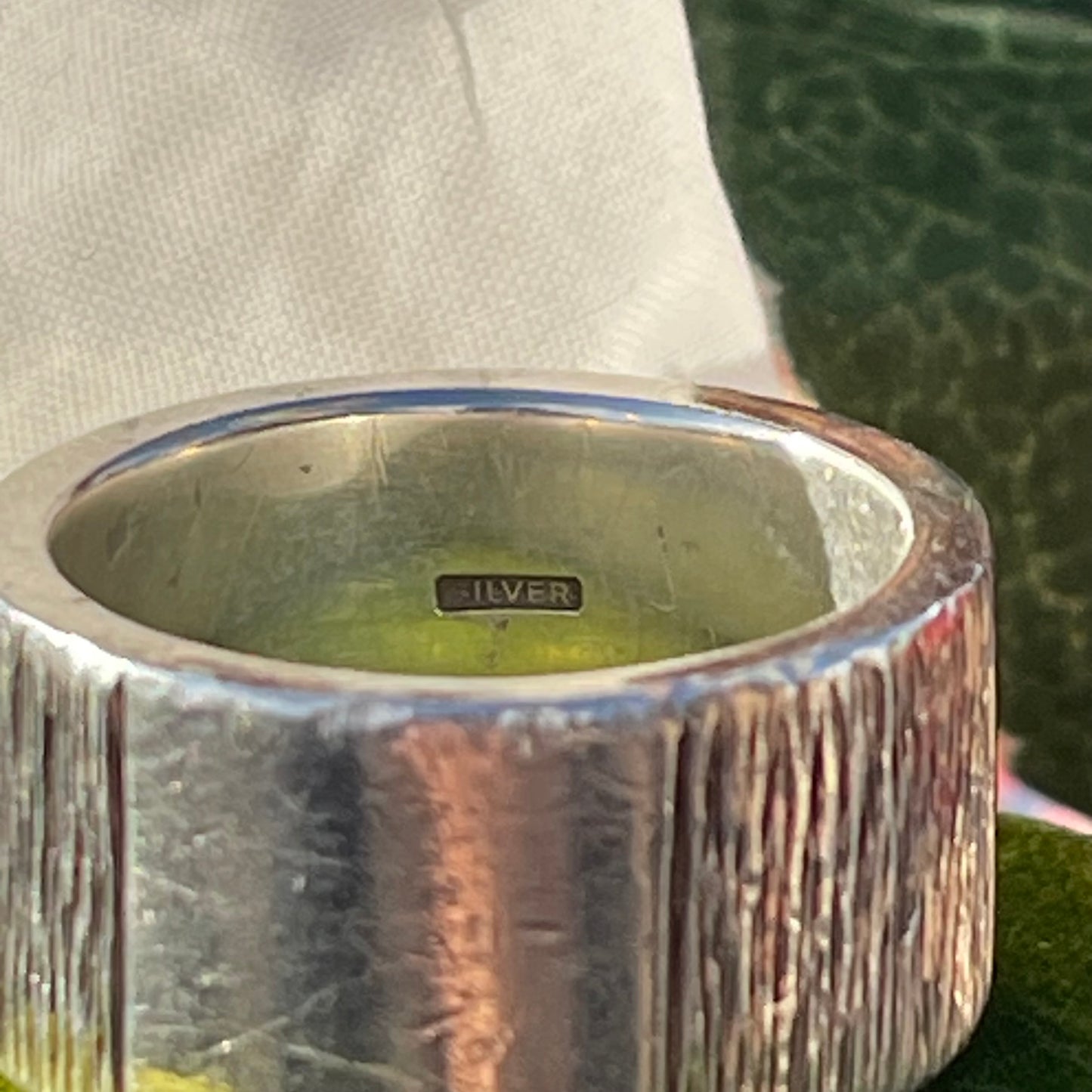 Vintage Sterling Silver Heavy Thick Band Modernist Textured Ring V/W