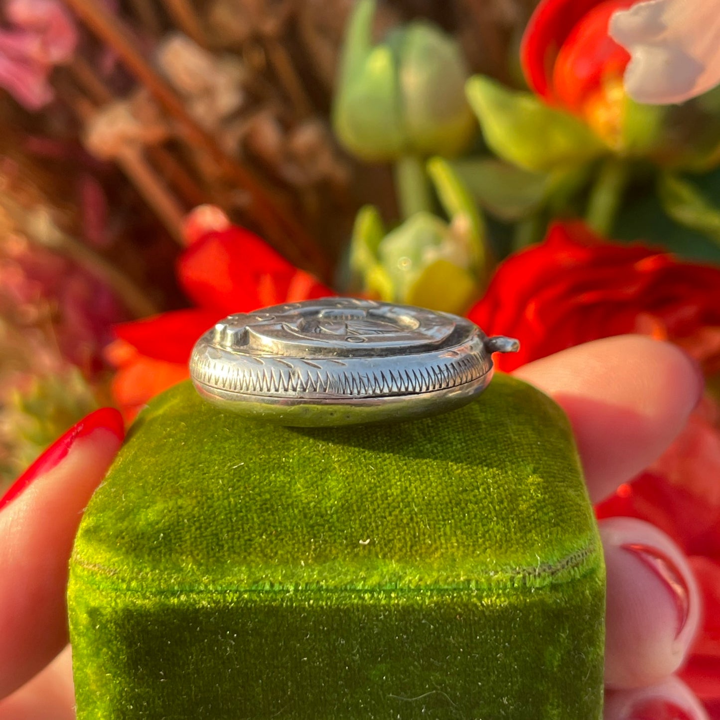 Antique Victorian Sterling Silver Buckle Locket Eternity Pendant 1889