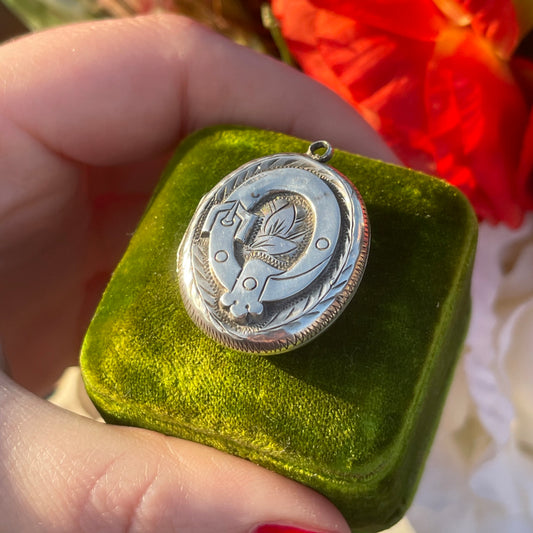 Antique Victorian Sterling Silver Buckle Locket Eternity Pendant