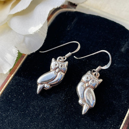 Vintage Sterling Silver Owl Dropper Earrings