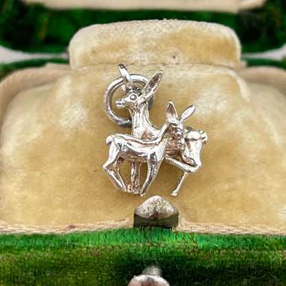 Vintage Sterling Silver Deer Mother & Baby Fawn Charm Pendant