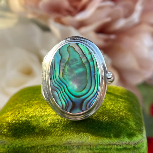 Vintage Sterling Silver Abalone Locket Ring S 6.6g