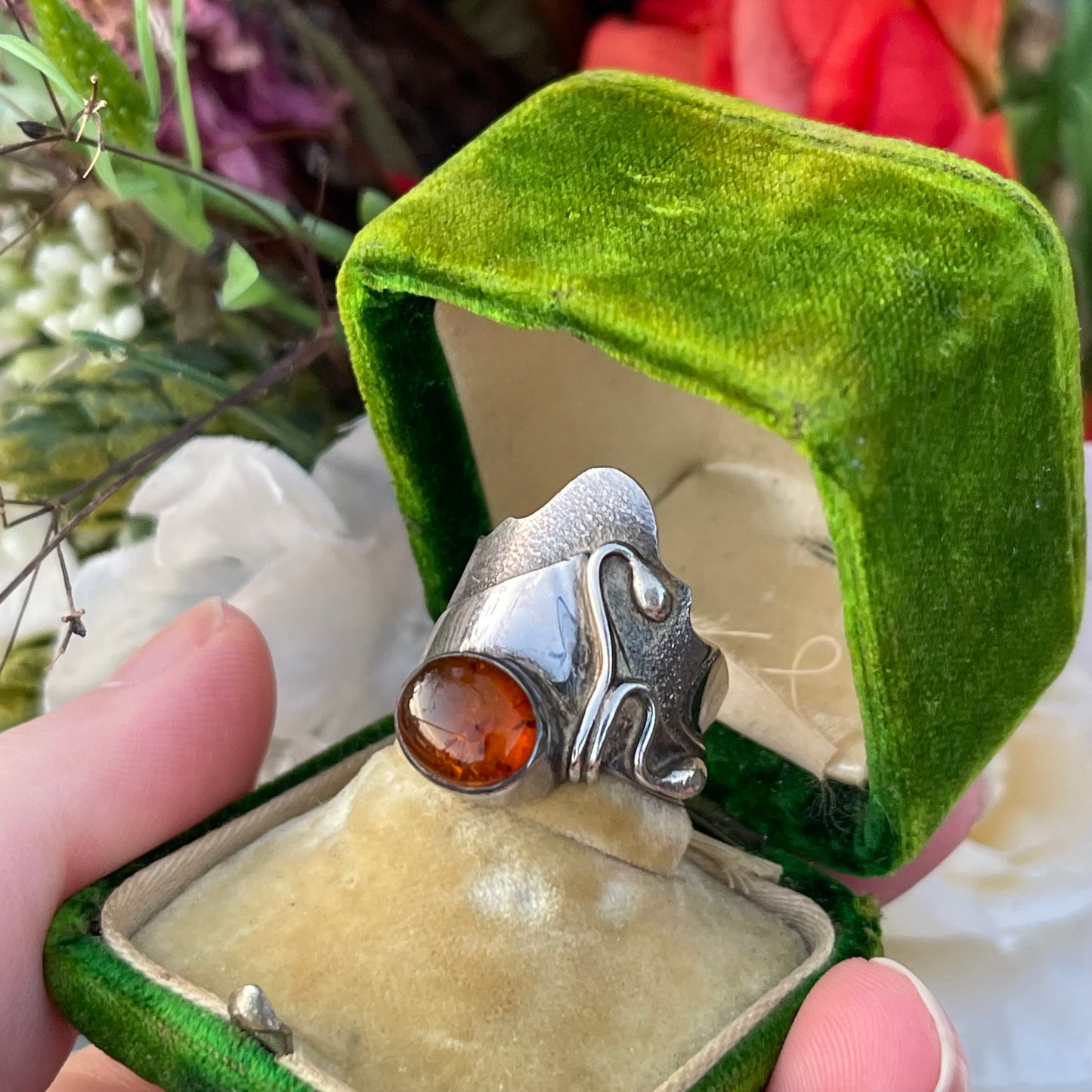 Vintage sterling Silver BA SUARTI amber Ring Chunky Boho Balinese