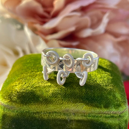 Vintage 60s Swedish Sterling Silver Modernist Loops Etched Sami Ring S 3.2g